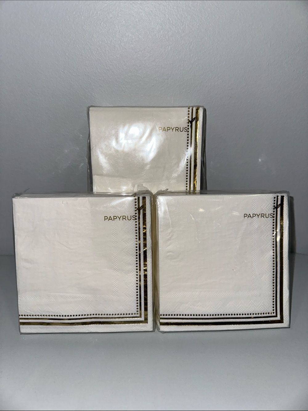 PAPYRUS White Gold Trim Matching Square Cocktail Lunch Napkins 40 pk x 3
